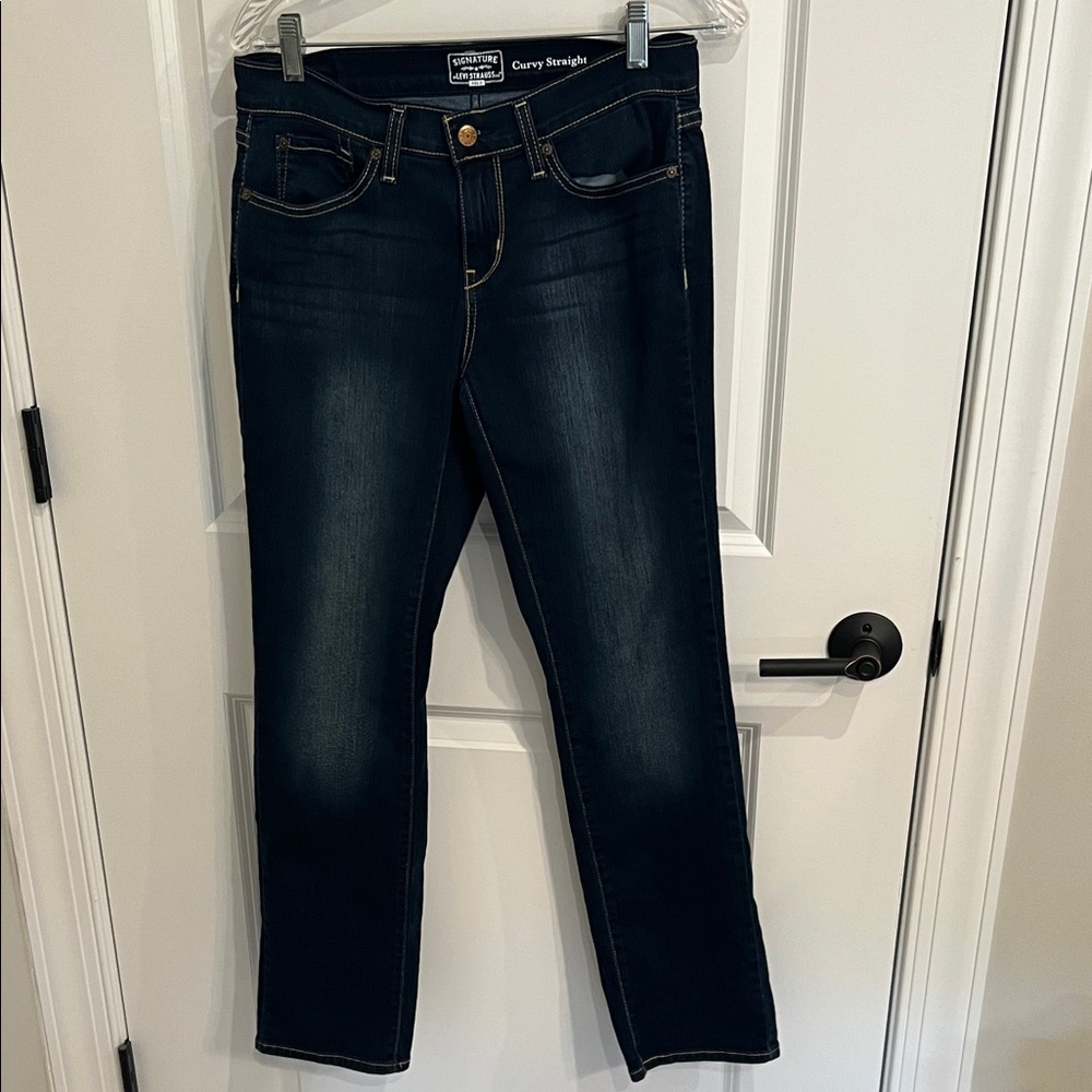 Levi’s Strauss Gold Signature Curvy Straight Dark Blue Jeans Size 8M